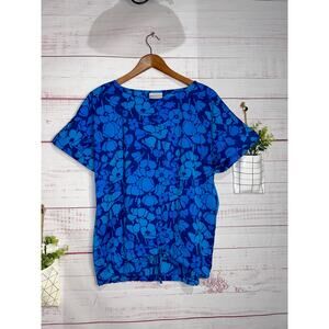 Liz Claiborne Blue Floral Cuffed Sleeved Cinch Hem Blouse | Women’s Medium